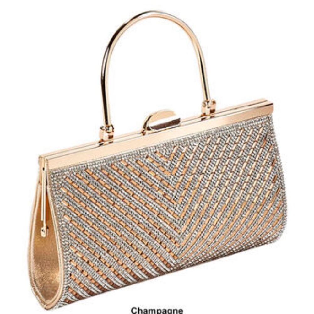 FREE SHIPPING- Champagne Rhinestone Clutch -NWOT